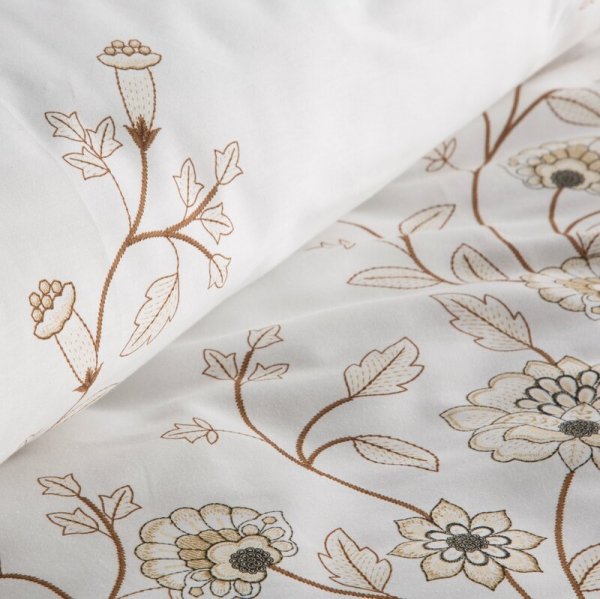 Pościel 220x200 cm bawełniana kolor biały, brązowy z wzorem kwiatowym styl romantyczny SPRING 44