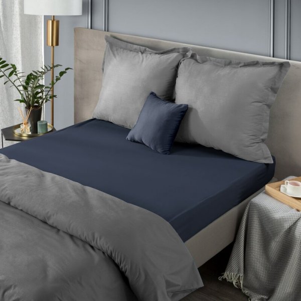 Prześcieradło jersey z gumką 160x200 cm z bawełny kolor granatowy 125 g/m2 Design 91