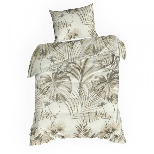 Pościel 160x200 cm bawełniana kolor beżowy, stalowy z wzorem egzotycznych liści NINA