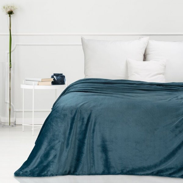 Koc z efektem 3D z wytłaczanym wzorem jodełki D91 Cindy5 200x220 cm Granatowy