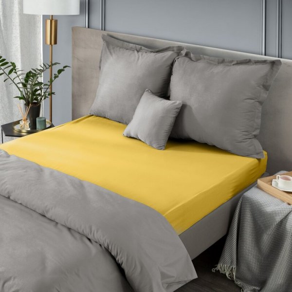 Prześcieradło jersey z gumką 120x200 cm z bawełny kolor musztardowy 125 g/m2 Design 91