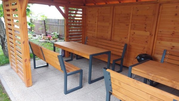 Zielona klasa. Klasa pod chmurką, 4 stoły i 8 ławek z oparciem LOFT CERTYFIKAT