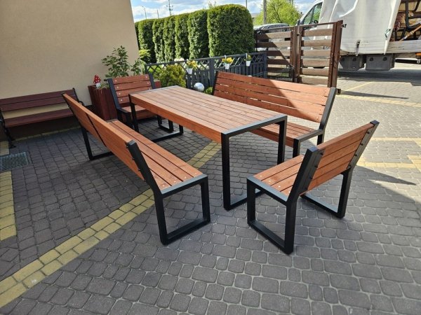 Meble ogrodowe, parkowe, tarasowe, na plac zabaw, stół dwie ławki i dwa krzesła LOFT XXL ZO CERTYFIKAT 