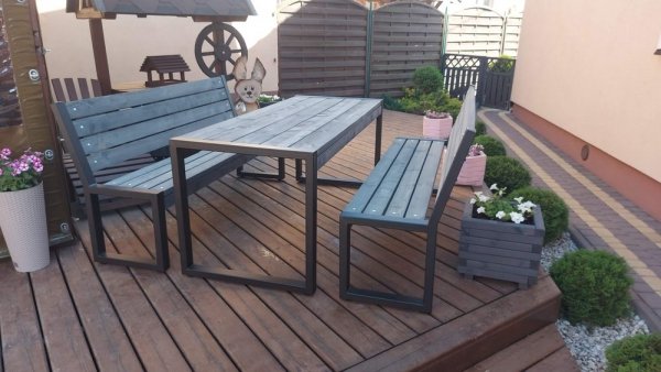 Meble ogrodowe, parkowe, tarasowe, na plac zabaw, stół dwie ławki LOFT XL ZO  CERTYFIKAT 