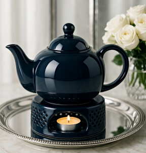 ZESTAW HERBACIANY Dzbanek zaparzacz z podgrzewaczem Granatowy