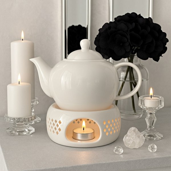 Ceramiczny DZBANEK 1L ZAPARZACZ do herbaty SITKO + PODGRZEWACZ ZESTAW