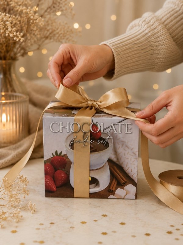 FONDUE DO TOPIENIA CZEKOLADY + WIDELCZYKI 4el ZESTAW CERAMICZNY 