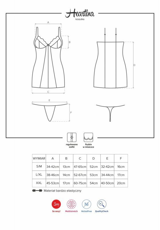 Obsessive koszulka ze stringami Heartina 2XL/3XL