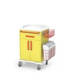 Wózek anestezjologiczny ANS-01/ABS: szafka z szufladą i drzwiczkami z zamkiem, koszyk, 2 kosze na odpady