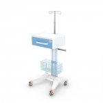Wózek pod aparaturę medyczną APAR-1 typ AP-3/A: szuflada z pogłębieniem, koszyk, szyna, wysięgnik kroplówki z głowicą