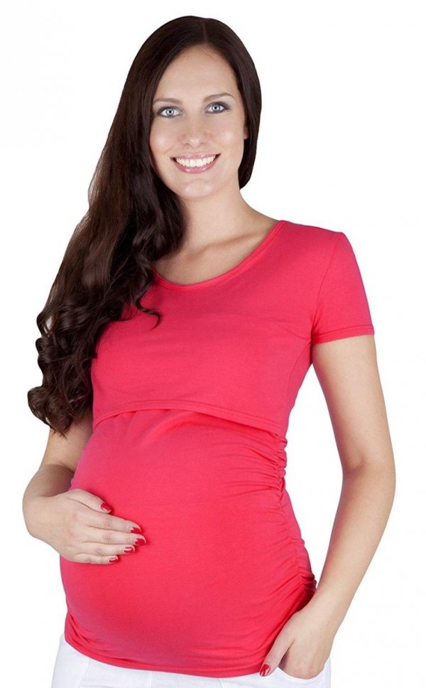 MijaCulture - bluzka 2 w1 ciążowa i do karmienia krótki rękaw 1102 czerwony