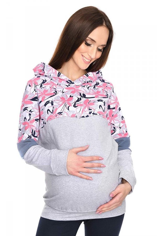 MijaCulture - 3 w 1 bluza ciążowa i do karmienia „Jane” 7144 melanż/kwiaty 2 1