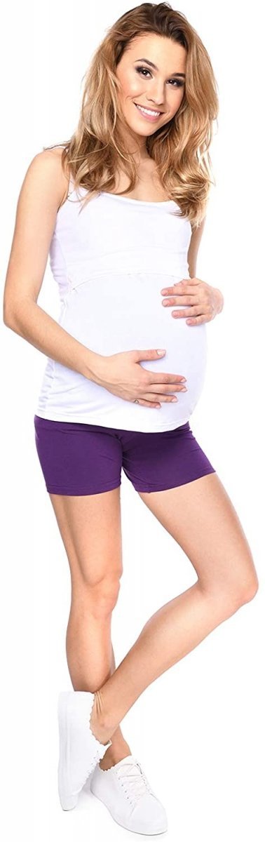 Wygodne krótkie legginsy ciążowe Mama Mia 1053 komplet fioletowy/czarny2