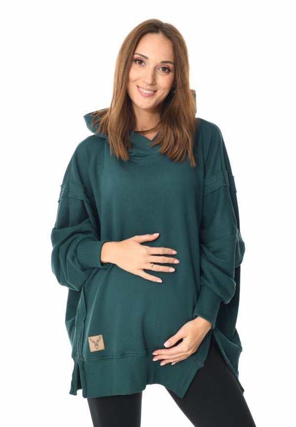 MijaCulture - 3 w 1 bluza Oversize ciążowa i do karmienia z rozcieciami „Victoria” M015 zielona