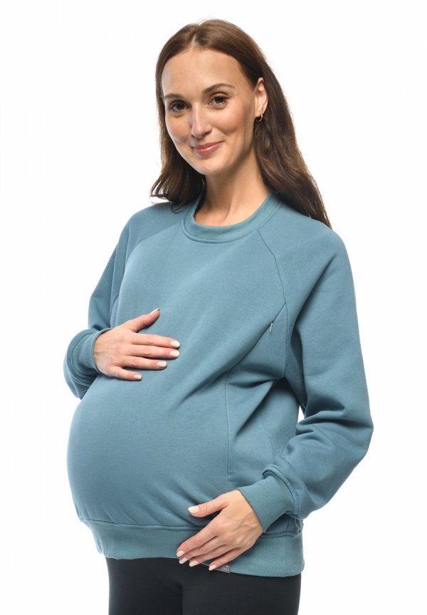 MijaCulture - 3 w 1 lekka super miekka bluza ciążowa i do karmienia „Olivia ” M019 niebieska