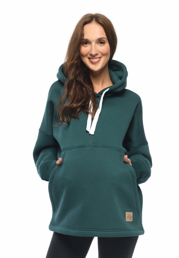 MijaCulture - 3 w 1 ciepła bluza oversize ciążowa i do karmienia z kapturem „Megan ” M0121 Zielona