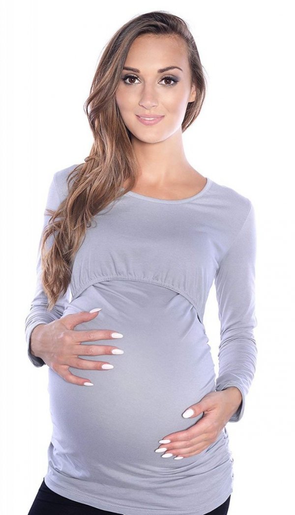 MijaCulture - bluzka 2 w 1 ciążowa i do karmienia długi rękaw M04/3075 szary 1