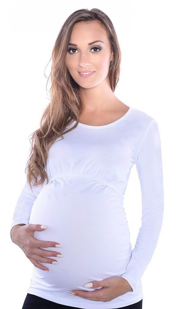 MijaCulture - bluzka 2 w 1 ciążowa i do karmienia długi rękaw M04/3075 biały2