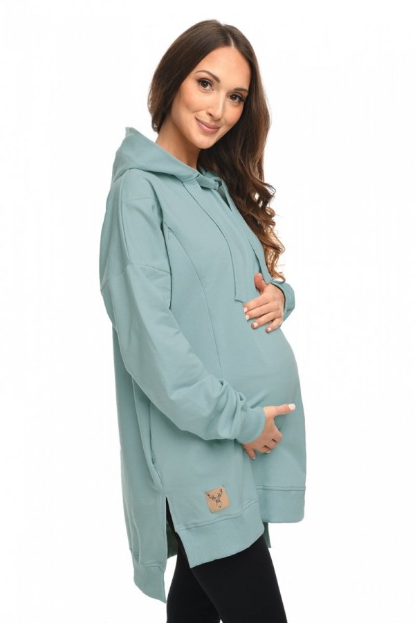 MijaCulture - 3 w 1 długa bluza ciążowa i do karmienia z rozcieciami „Aurelia” M011 turkus