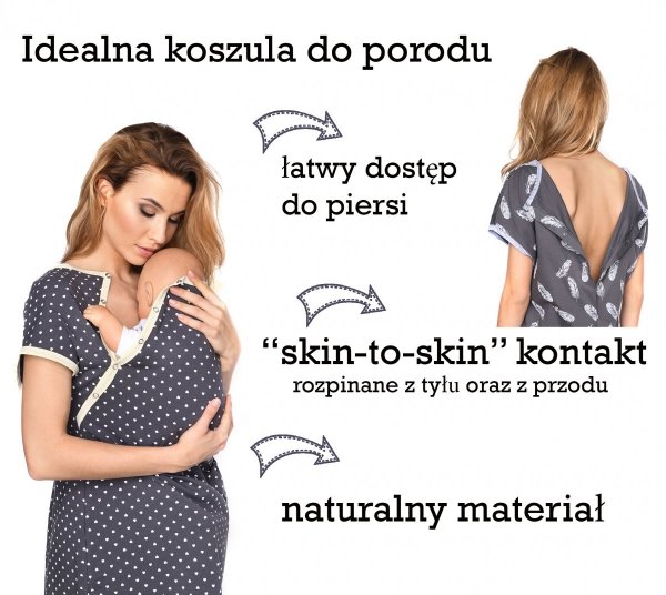 MijaCulture - koszula do porodu 4123 M80 grafit / palmy