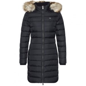 Tommy Jeans puchowa kurtka płaszczyk Essential Hooded coat damska zimowa czarna DW0DW09060 BDS