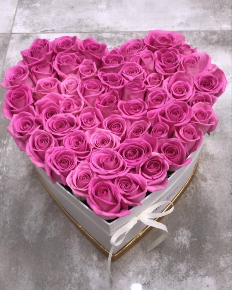 DUŻY XL Box serce + róże świeże, żywe 