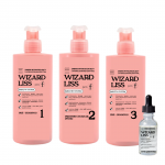Wizard Liss - SMOOTH SYSTEM - zestaw do kapilarnego, proteinowego wygładzania włosów. Keratynowy zabieg intensywnie regenerujący. 4 produkty 3x450 ml 1x50ml. 