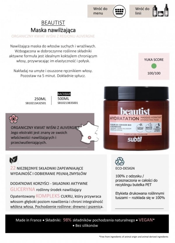 Beautist - Maska nawilżająca 500 ml. Profesjonalna linia fryzjerska