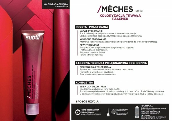 Crème Mèche - Caramel bases blondes SUBTIL MECHE Profesjonalny Kontrast Farba do PASEMEK Subtil 60 ml.