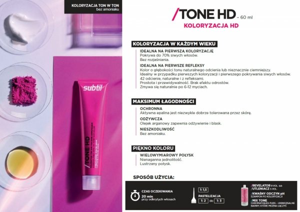 6/7 Tone HD - Marron SUBTIL TONER HD Profesjonalny Toner Fryzjerski Kryjący 100%  Subtil 60 ml.