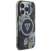 Guess Glitter Flowers Triangle Buttons MagSafe - Etui do iPhone 16 Pro (czarny)