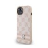 DKNY Leather Checkered Mono Pattern & Printed Stripes - Etui iPhone 14 / 15 / 13 (różowy)