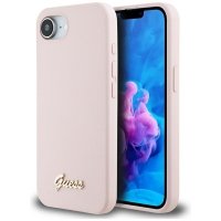 Guess Silicone Script Metal Logo MagSafe - Etui do iPhone 16e (różowy) 