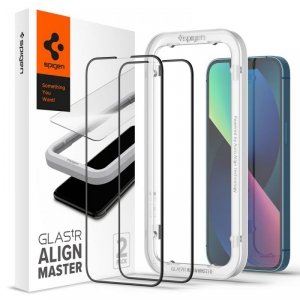 Spigen Alm Glass FC 2-Pack - Szkło hartowane do iPhone 16e / iPhone 14 / iPhone 13 / iPhone 13 Pro 2 szt (Czarna ramka)