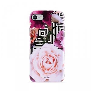 PURO Glam Geo Flowers - Etui iPhone SE (2022 / 2020) / 8 / 7 / 6s (Pink Peonies)