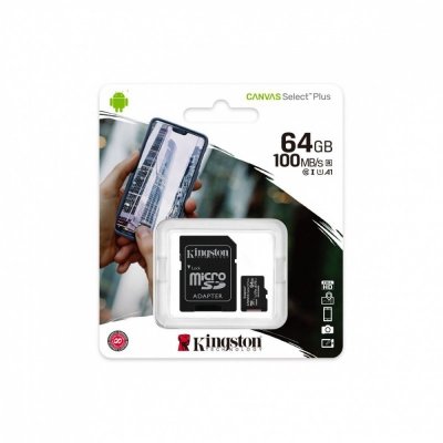Kingston Karta pamięci microSD  64GB Canvas Select Plus 100MB/s Adapter