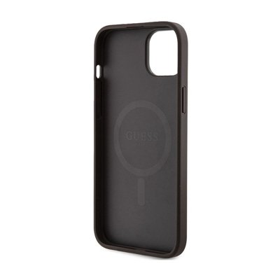 Guess 4G Collection Leather Metal Logo MagSafe - Etui iPhone 15 Plus / 14 Plus (brązowy)