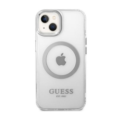 Guess Metal Outline MagSafe - Etui iPhone 14 Plus (przezroczysty / srebrny)