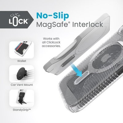 Speck Presidio Lux Grip ClickLock & MagSafe - Etui iPhone 16e / iPhone 15 / iPhone 14 / iPhone 13 (Clear / Platinium Glitter / C