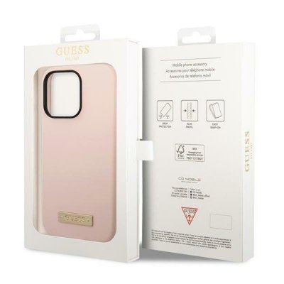 Guess Silicone Logo Plate MagSafe - Etui iPhone 14 Pro Max (różowy)