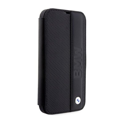 BMW Booktype Leather Textured & Stripe - Etui iPhone 14 Pro Max (czarny)