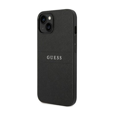 Guess Saffiano Metal Logo Stripes - Etui iPhone 14 Plus (czarny)