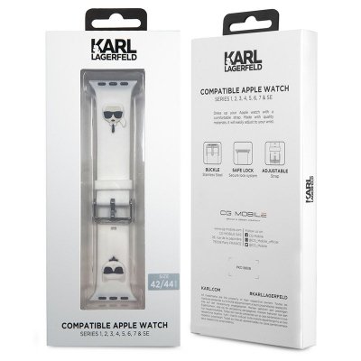Karl Lagerfeld Silicone Karl & Choupette Heads – Pasek do Apple Watch 42/44/45/49 mm (biały)