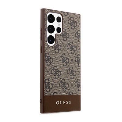 Guess 4G Bottom Stripe Metal Logo Collection - Etui Samsung Galaxy S23 Ultra (brązowy)