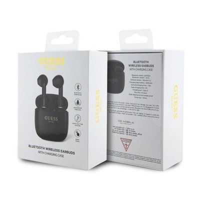 Guess True Wireless Script Logo BT5.3 - Słuchawki TWS + etui ładujące (czarny)