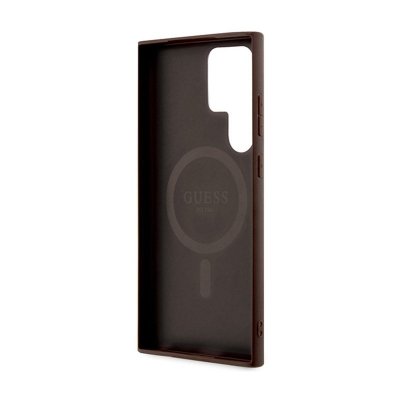 Guess 4G Collection Leather Metal Logo MagSafe - Etui Samsung Galaxy S24 Ultra (brązowy)
