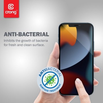 Crong Anti-Bacterial 3D Armour Glass – Szkło hartowane 9H na cały ekran iPhone 16e / iPhone 14 / iPhone 13 / iPhone 13 Pro + ram