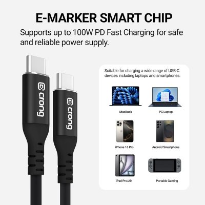 Crong Soft Link - Kabel 100W PD 5A USB-C do USB-C 25cm (czarny)