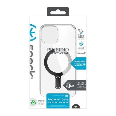 Speck Presidio Perfect-Clear ClickLock & MagSafe - Etui iPhone 16e / iPhone 15 / iPhone 14 / iPhone 13 (Clear / Chrome Finish / 