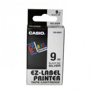 Casio oryginalna taśma do drukarek etykiet. Casio. XR-9SR1. czarny druk/srebrny podkład. nielaminowany. 8m. 9mm XR-9SR1